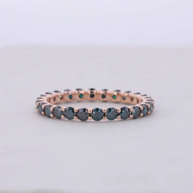 2.5mm Round Cut Green Moissanite Full Eternity Ring in 10K Solid Rose Gold