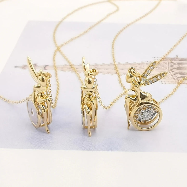 Fairy Pendant Necklace with 0.05ct Dancing Diamond in 18K Solid Yellow Gold