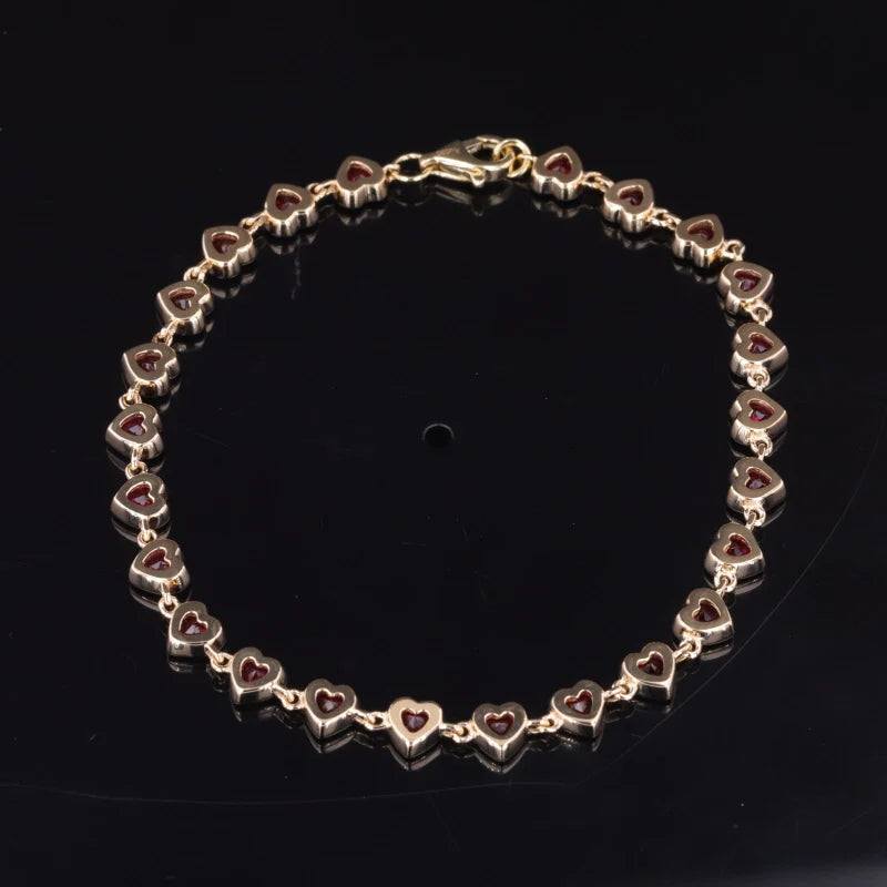 3mm, 7.92ctw Heart Lab-Grown Ruby Bezel-Set Bracelet in Yellow Gold