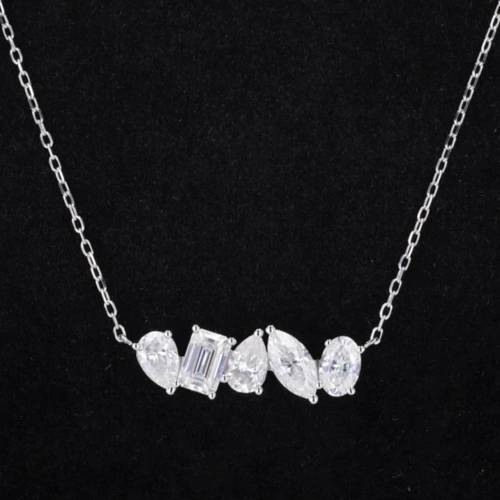 Pear, Emerald, Marquise, Oval Cut 5-Stone Moissanite Pendant Necklace in 14K White Gold