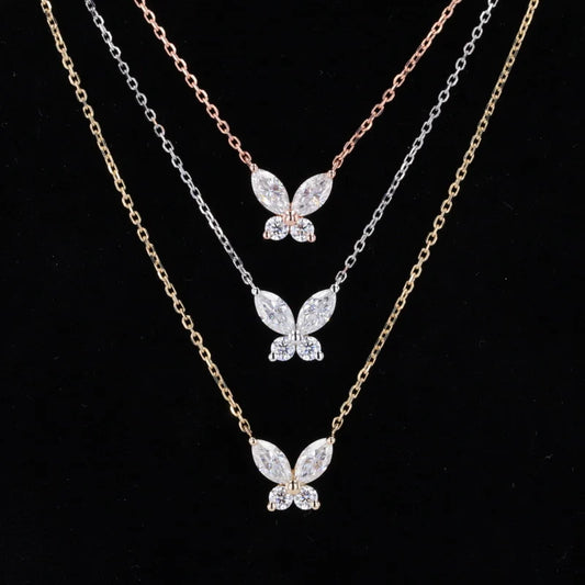 Moissanite Butterly Pendant Necklace in 14K White/Yellow/Rose Gold