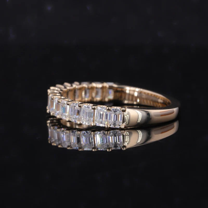 3x5mm, 1.50ctw Emerald Cut Lab-Grown Diamond Half-Eternity Band Ring in Yellow Gold