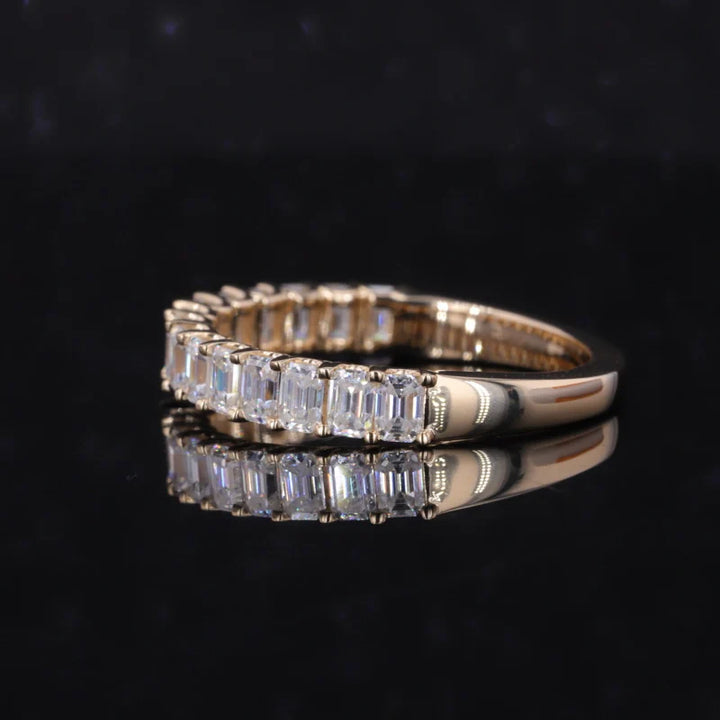 3x5mm, 1.50ctw Emerald Cut Lab-Grown Diamond Half-Eternity Band Ring in Yellow Gold