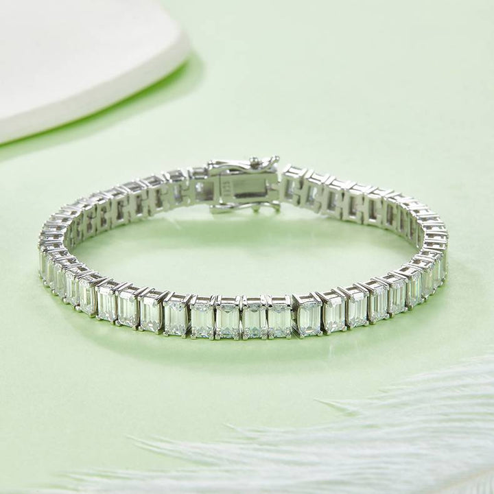 3x5mm 0.5ct D color, VVS Cluster Emerald Moissanite Tennis Bracelet in White Gold-Plated 925 Sterling Silver Tennis Bracelet