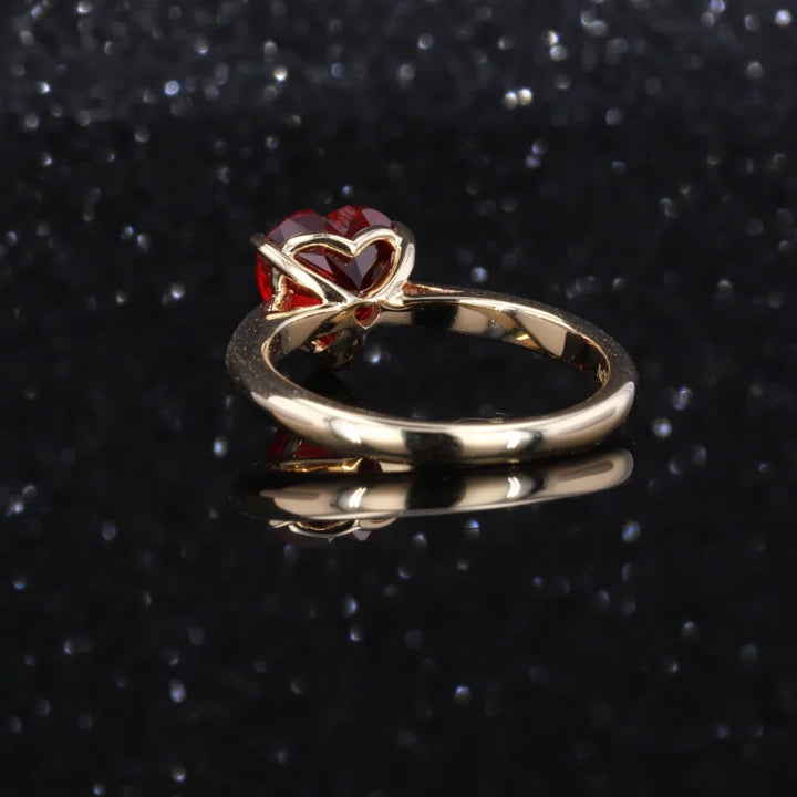 8x8mm, 2.50ct Heart Lab-Grown Red Ruby Ring in 14K Yellow Gold