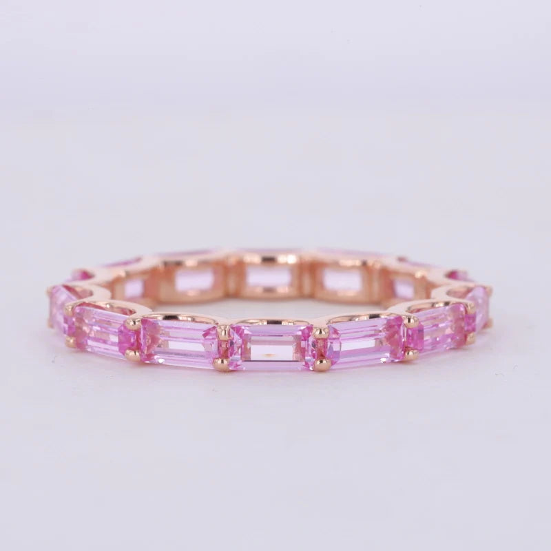 2.5x5mm, 3.50ctw Emerald Lab-Grown Pink Sapphire East-to-West Eternity Band Ring in 14K Rose Gold