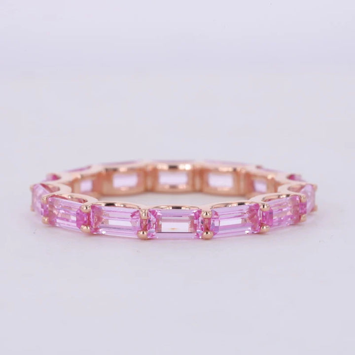 2.5x5mm, 3.50ctw Emerald Lab-Grown Pink Sapphire East-to-West Eternity Band Ring in 14K Rose Gold