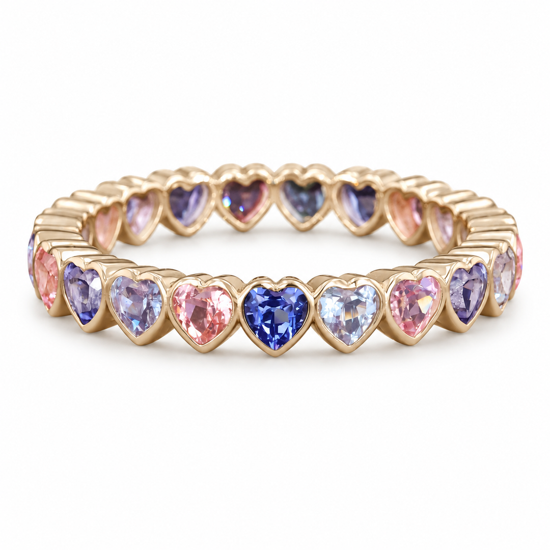 Heart-Cut Sapphire and Alexandrite Eternity Band in 14K Yellow Gold