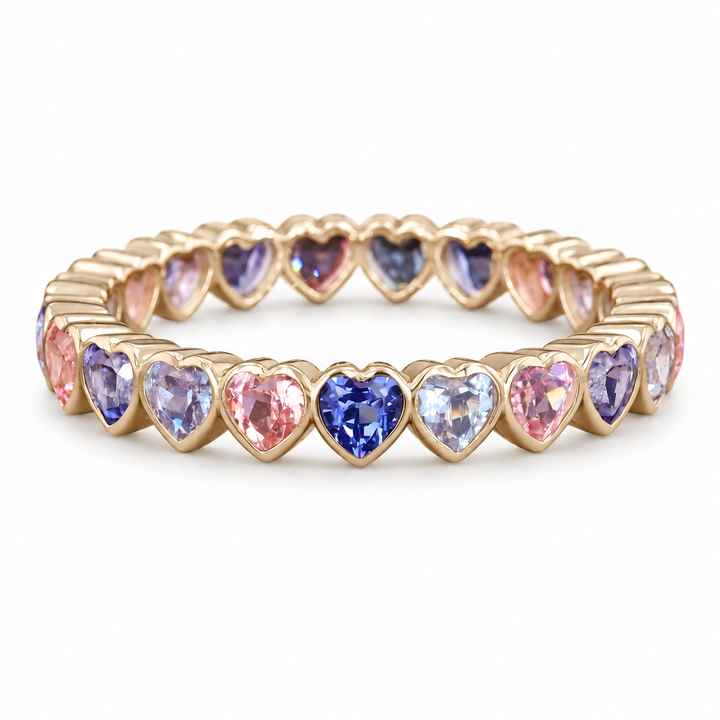 Heart-Cut Sapphire and Alexandrite Eternity Band in 14K Yellow Gold