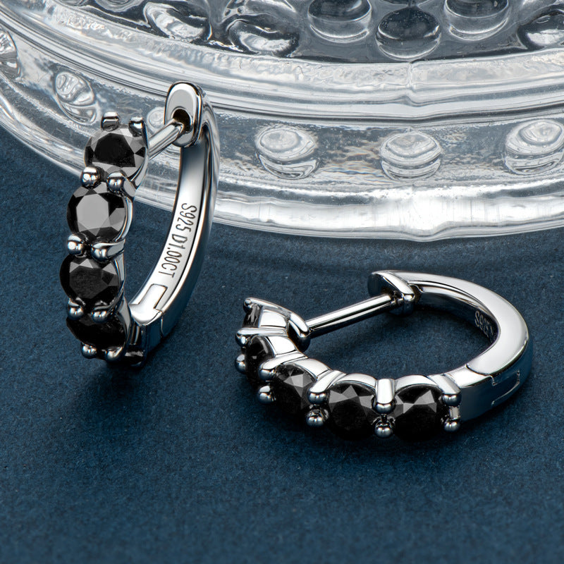 Black Hoop Moissanite Earrings in Platinum-Plated 925 Sterling Silver
