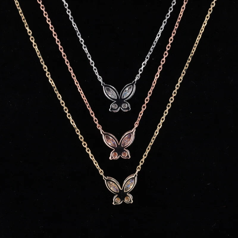 Moissanite Butterly Pendant Necklace in 14K White/Yellow/Rose Gold