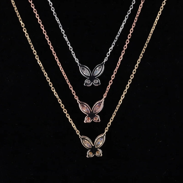 Moissanite Butterly Pendant Necklace in 14K White/Yellow/Rose Gold