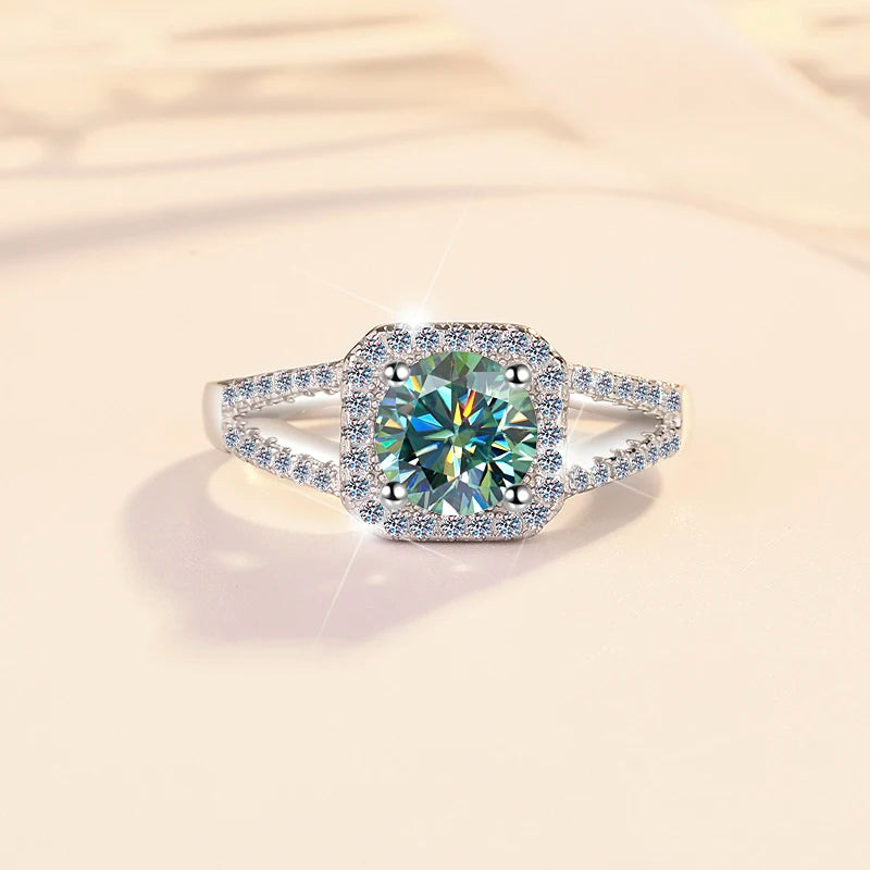 2ct Green Moissanite Ring in Platinum-Plated 925 Sterling Silver