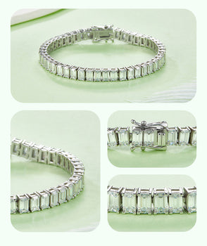 3x5mm 0.5ct D color, VVS Cluster Emerald Moissanite Tennis Bracelet in White Gold-Plated 925 Sterling Silver Tennis Bracelet