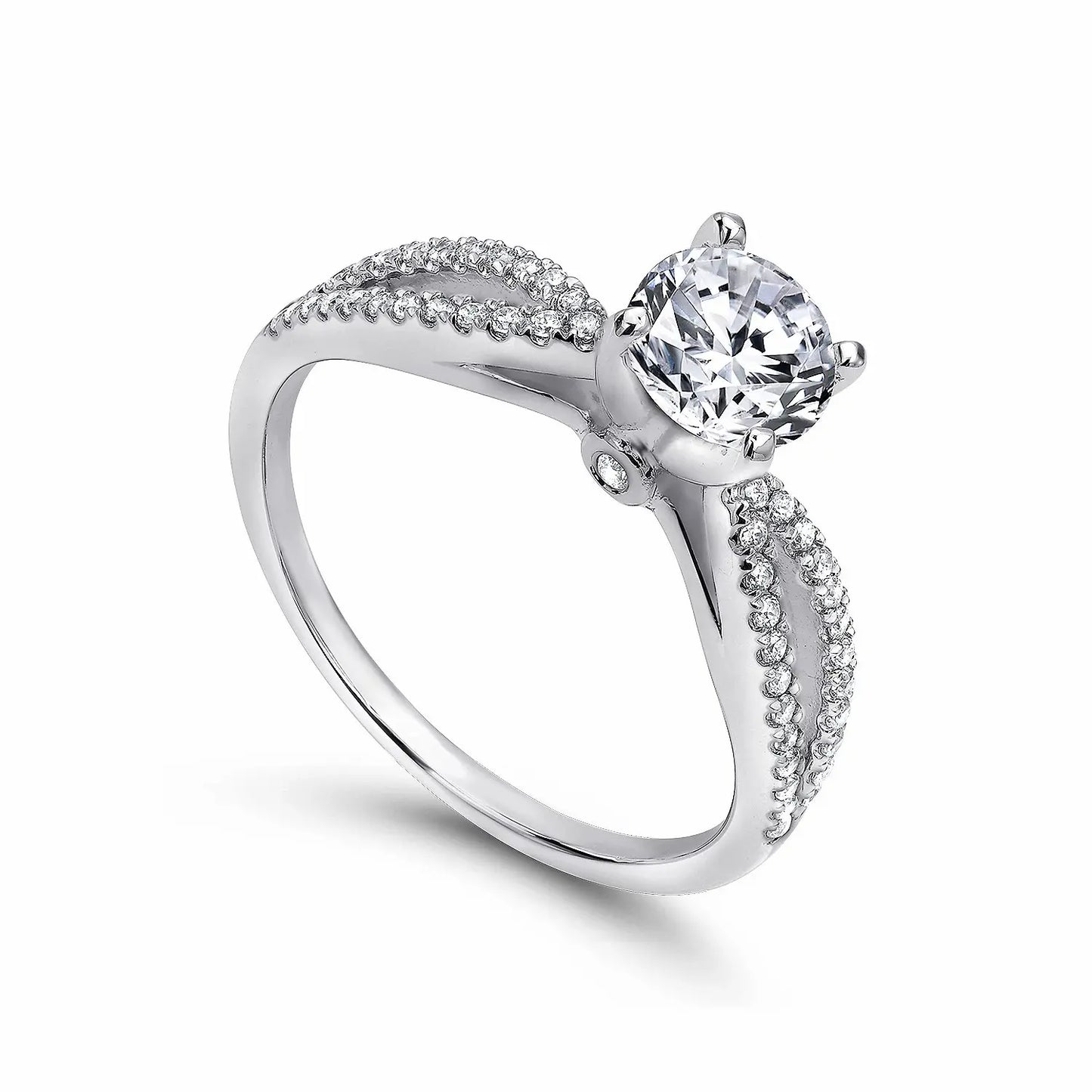 1.00ct Round Lab-Grown Diamond Solitaire Ring with Twisted-Pavé Band in White Gold