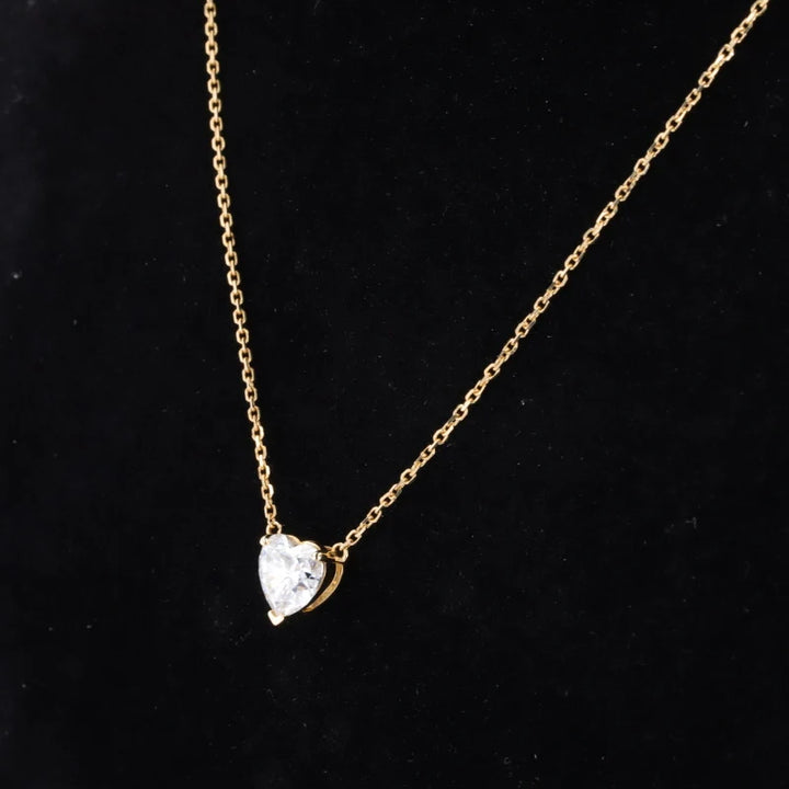 6.5*6.5mm Heart Cut Moissanite Pendant Necklace in 14K Solid Yellow Gold