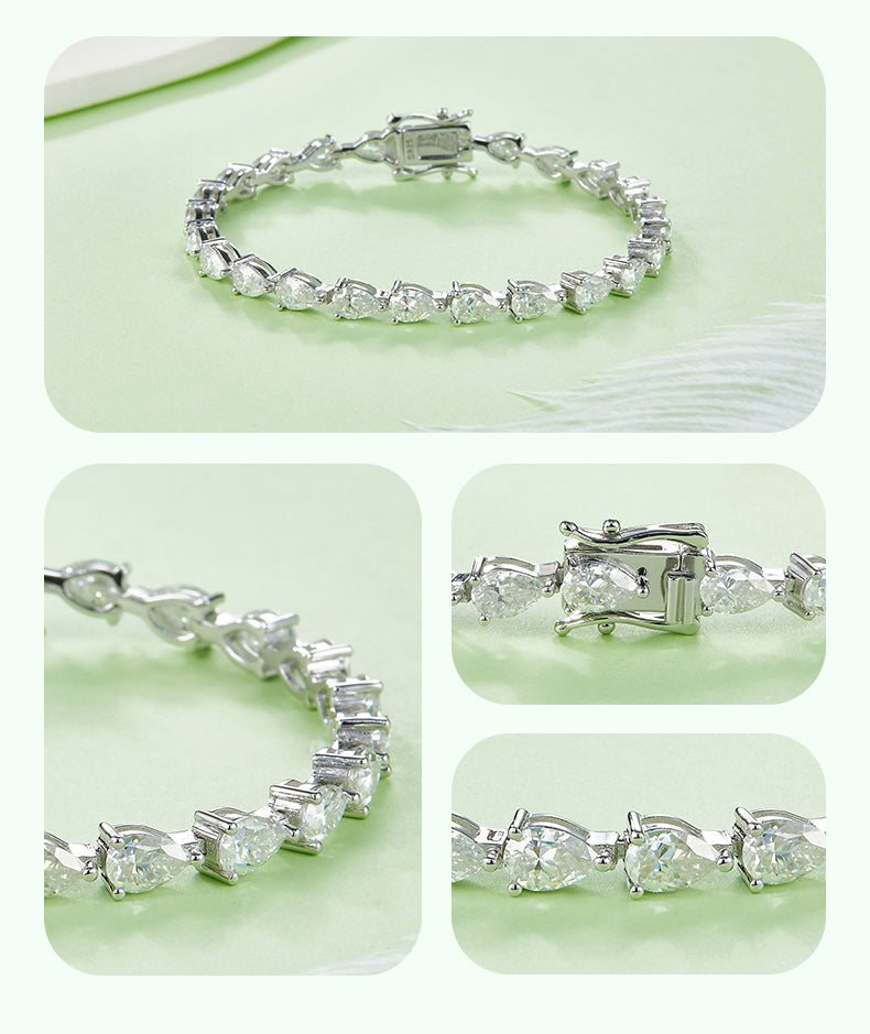 4x6mm 0.5ct D color, VVS Cluster Pear Waterdrop Moissanite Tennis Bracelet  in White Gold-Plated 925 Sterling Silver Tennis Bracelet