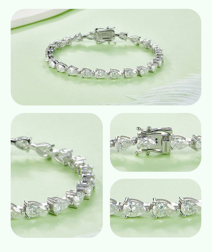 4x6mm 0.5ct D color, VVS Cluster Pear Waterdrop Moissanite Tennis Bracelet  in White Gold-Plated 925 Sterling Silver Tennis Bracelet