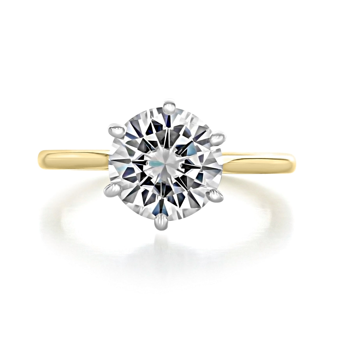 Two-Tone Round Moissanite Engagement Ring in Yellow Gold-Plated 925 Silver