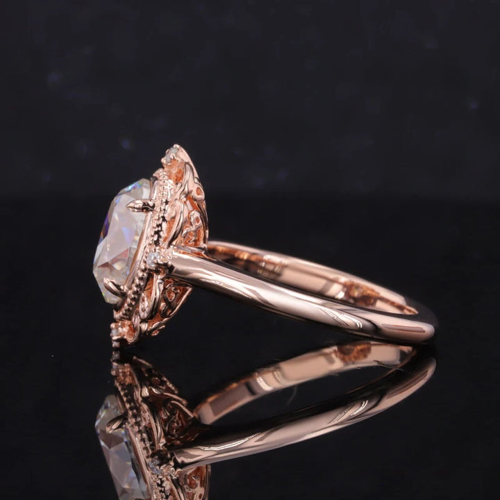 7*9mm Old Mine Oval Cut Moissanite Vintage Ring in 14K Solid Rose Gold
