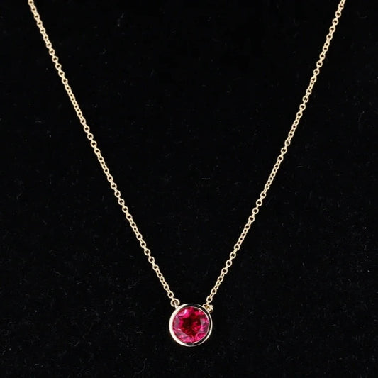 Round Cut Bezel Set 6.5mm Ruby Pendant Necklace in 10K Solid Yellow Gold