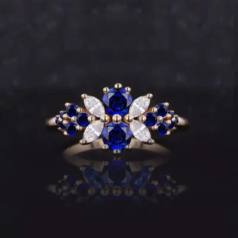 Floral Blue Sapphire 14k Yellow Gold Ring Collection