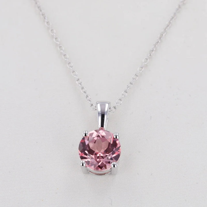 8mm, 2.50ct Round Lab-Grown Pink Sapphire Solitaire Pendant in White Gold