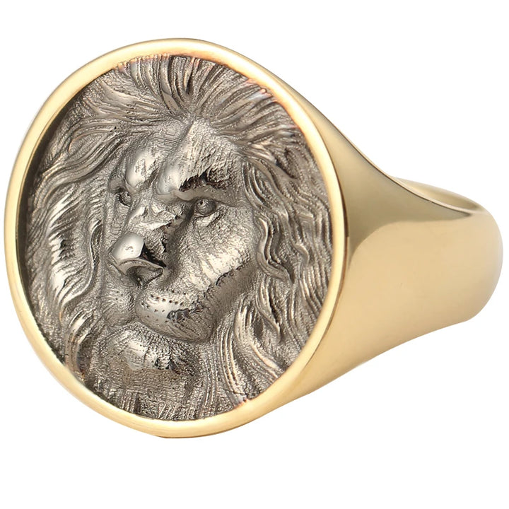 Lion Signet Ring in 14K Solid Yellow Gold