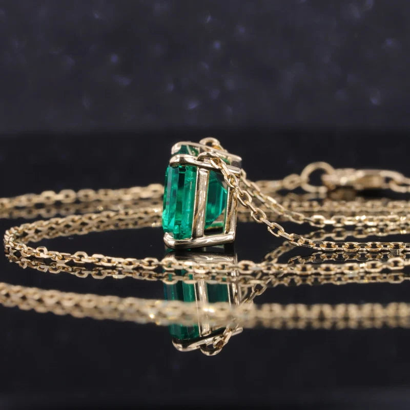 8x10mm, 3.00ct Lab-Grown Colombian Emerald Pendant with Rolo Necklace in 14K Yellow Gold