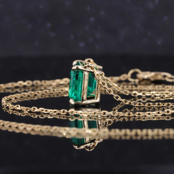 8x10mm, 3.00ct Lab-Grown Colombian Emerald Pendant with Rolo Necklace in 14K Yellow Gold