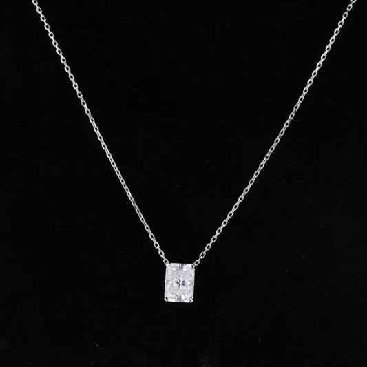 Moissanite Radiant Cut Necklace in 14K White Gold