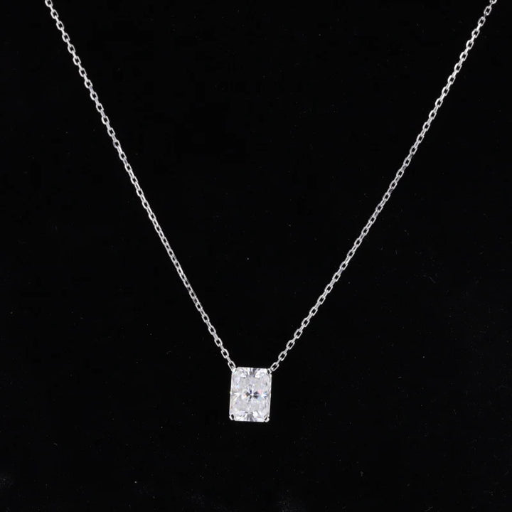 6*8mm Radiant Cut Moissanite Necklace in 14K Solid White Gold