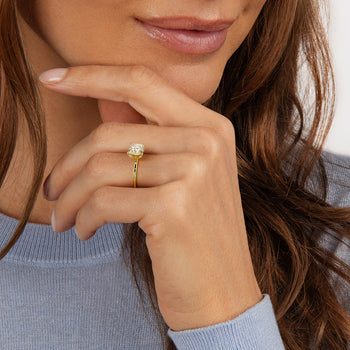 1.00ct Round Lab-Grown Diamond Solitaire Ring with Floral Crown in Yellow Gold