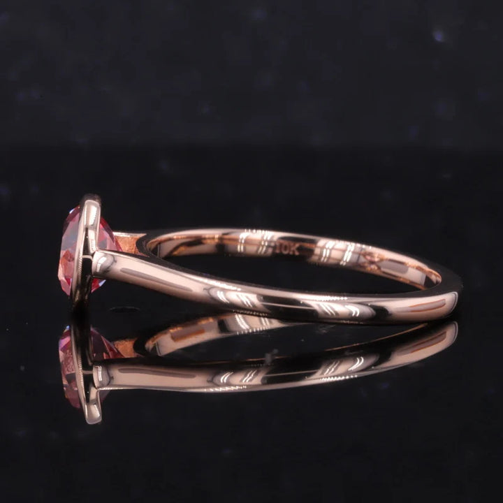 6mm, 1.00ct Lab-Grown Padparadscha Pink Sapphire Bezel-Set Ring in 14K Rose Gold