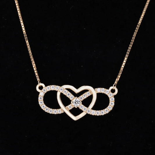 Heart and Infinity Pendant Diamond Necklace in 10K Solid Yellow Gold