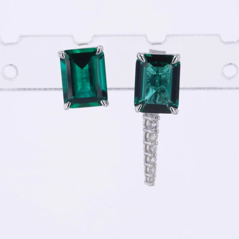 5*7mm Zambian Emerald Stud/Dangle Earrings with Moissanite in 14K Solid White Gold