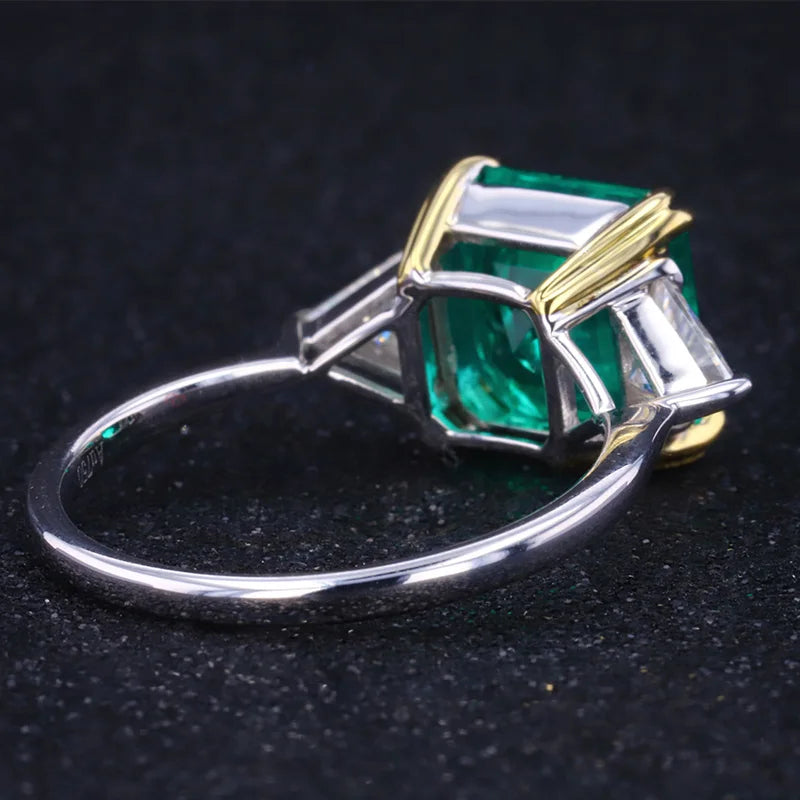 Asscher Cut Emerald & Triangle Moissanite Slide-Stone Engagement Ring in 10K White Gold