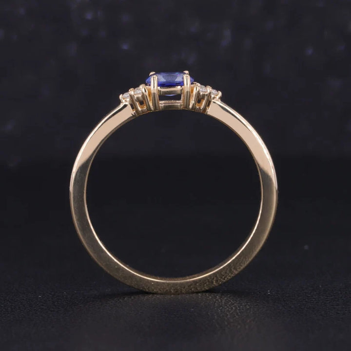 3x5mm, 0.3ct Oval Lab-Grown Blue Sapphire Ring with Diamond Accents in 14K Yellow Gold
