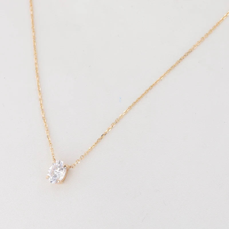 7*9mm, 2ct Oval Cut Moissanite Pendant Necklace in 14K Solid Yellow Gold