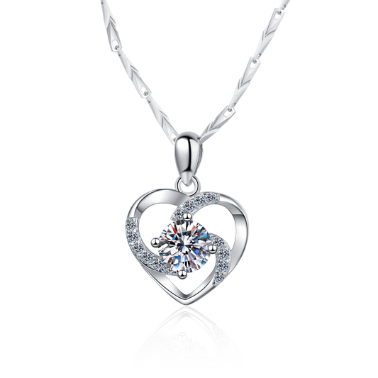 Heart Shaped Moissanite Pendant Necklace in 18k White Gold Plated 925 silver