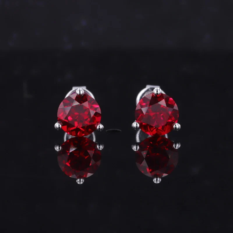 4.5mm, 0.50ct Each Round Lab-Grown Pigeon Blood Red Ruby Earrings in 10K White Gold