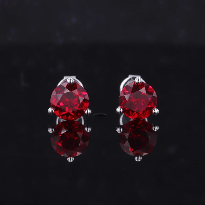4.5mm, 0.50ct Each Round Lab-Grown Pigeon Blood Red Ruby Earrings in 10K White Gold