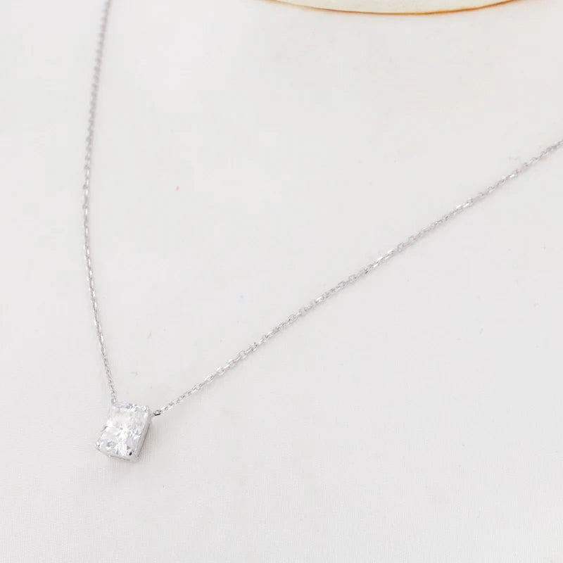 6*8mm Radiant Cut Moissanite Necklace in 14K Solid White Gold