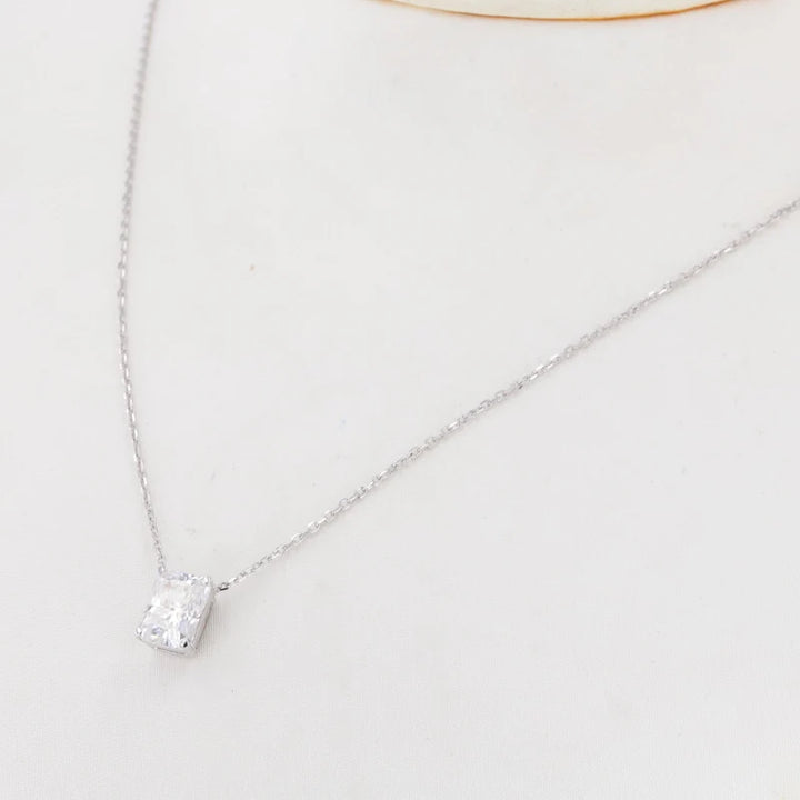 6*8mm Radiant Cut Moissanite Necklace in 14K Solid White Gold