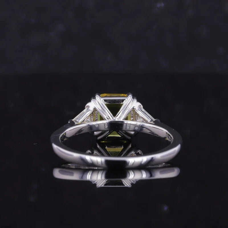 7mm, 2.50ct Asscher Lab-Grown Yellow Sapphire with Diamonds Three-Stone Ring in 14K White Gold