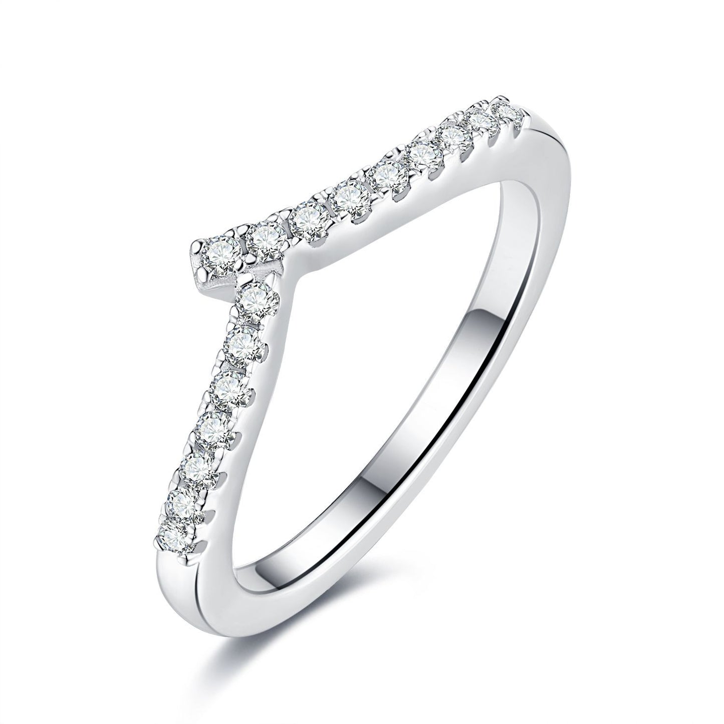 V-Shaped Moissanite Stacking Ring in Rhodium-Plated 925 Sterling Silver