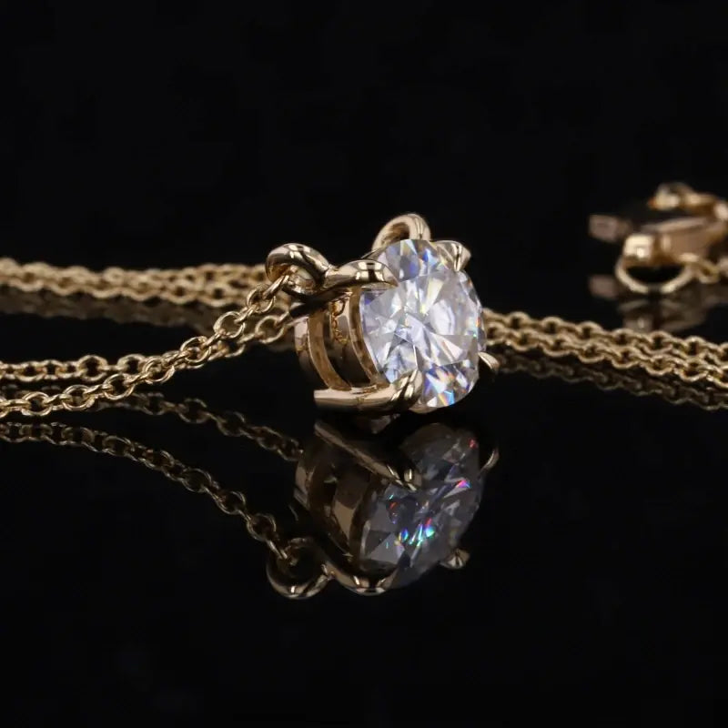 5mm Round Cut Moissanite Pendant Necklace in 10K Solid Yellow/White Gold