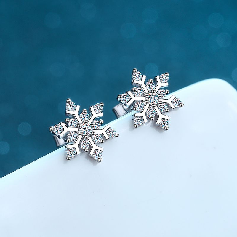 Snowflake Moissanite Earrings in Platinum-Plated 925 Sterling Silver