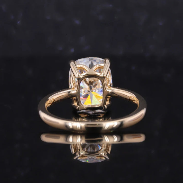 8x10mm Cushion Cut Moissanite Ring in 14K Solid Yellow Gold