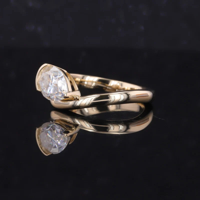 6*8mm Pear Cut with Moissanite Curved Ring in 10K Yellow Gold